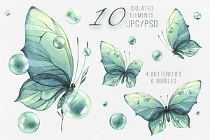 Butterflies Turquoise Watercolor