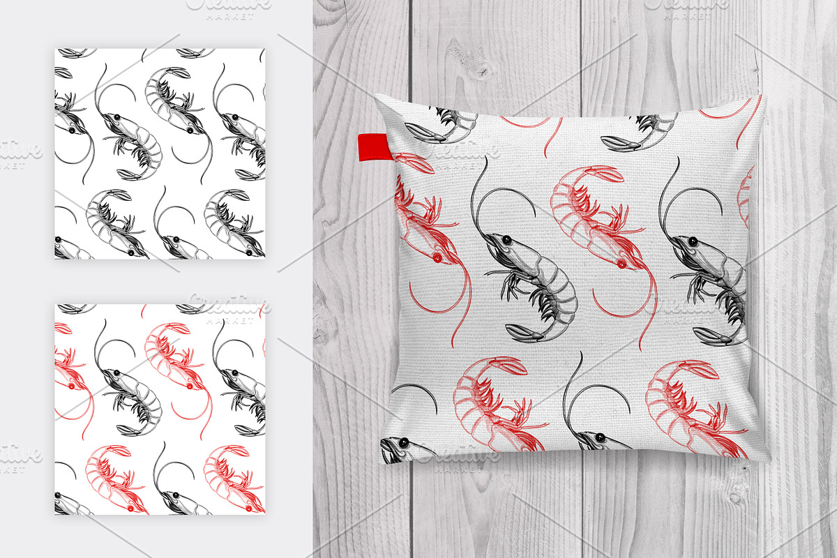 Seafood. Shrimp and lobster., an Animal Illustration by VitalinaGofman (Photo 4 of 13)