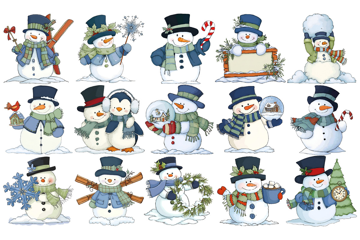 Whimsical Snowman Clipart, a Seasonal Illustration by Nicolle's Colorful Art (Photo 2 of 5)