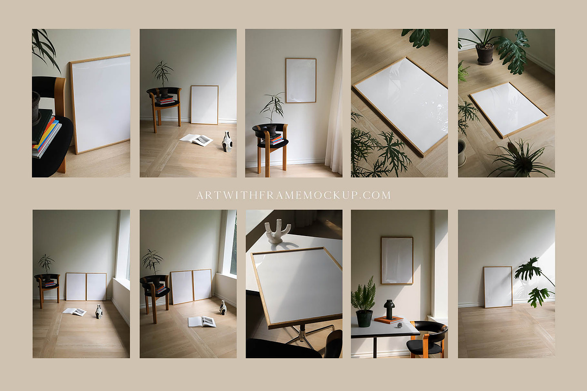 30 Nautral Light Mockup with plants, a Product Mockup by ArtwithFrame (Photo 5 of 6)