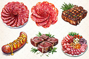 Watercolor Meat Clipart Bundle, an Illustration by DreamCafeArt (Thumbnail 3 of 7)