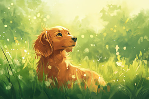 Cute dog relaxing in vibrant grass u, a Photo by Iftikhar Alam