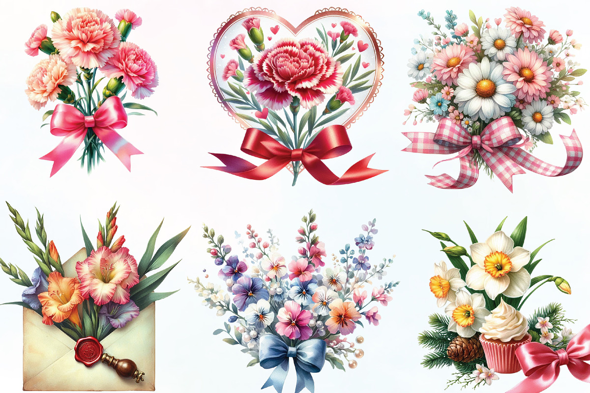 Coquette Birth Month Flowers Clipart, an Illustration by CraftArtStudio (Photo 2 of 6)