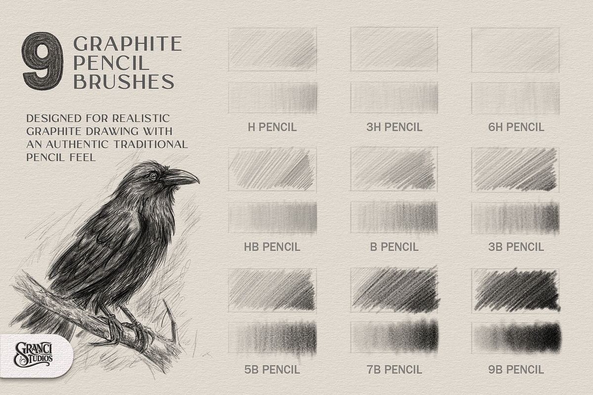 Graphite Pencils Procreate Brushes, a Brush Add-On by GRANCI STUDIOS (Photo 3 of 9)