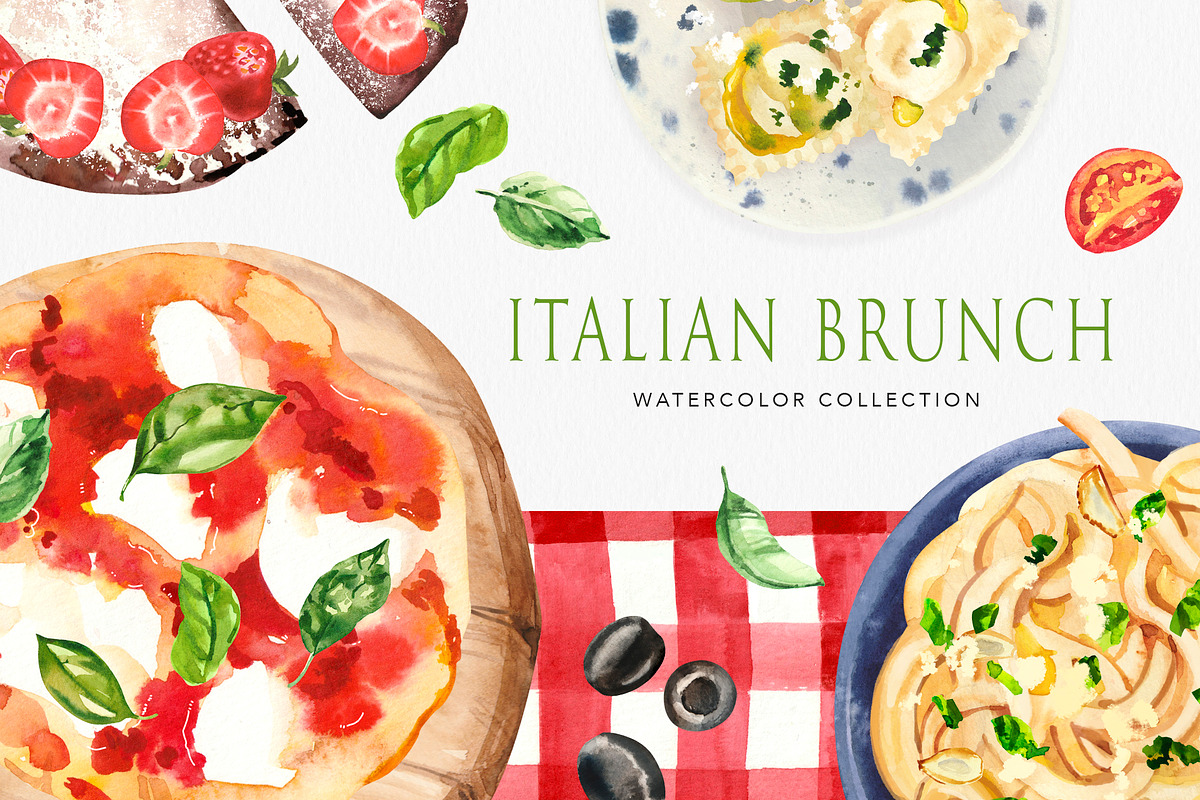 Italian Brunch Watercolor, a Food Illustration by Volha Studio (Photo 1 of 11)