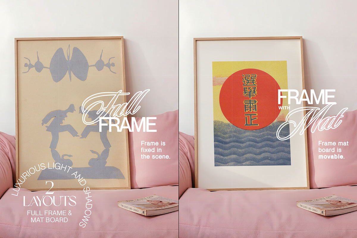 DIN A Frame Pink Couch Mockup (PSD), an Advertising Mockup by WasMockups (Photo 4 of 5)