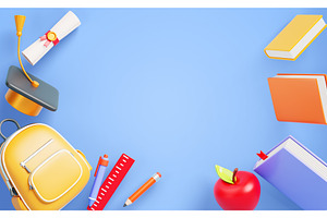 Back to school 3d border on blue, an Education Illustration by Marozhkastudio