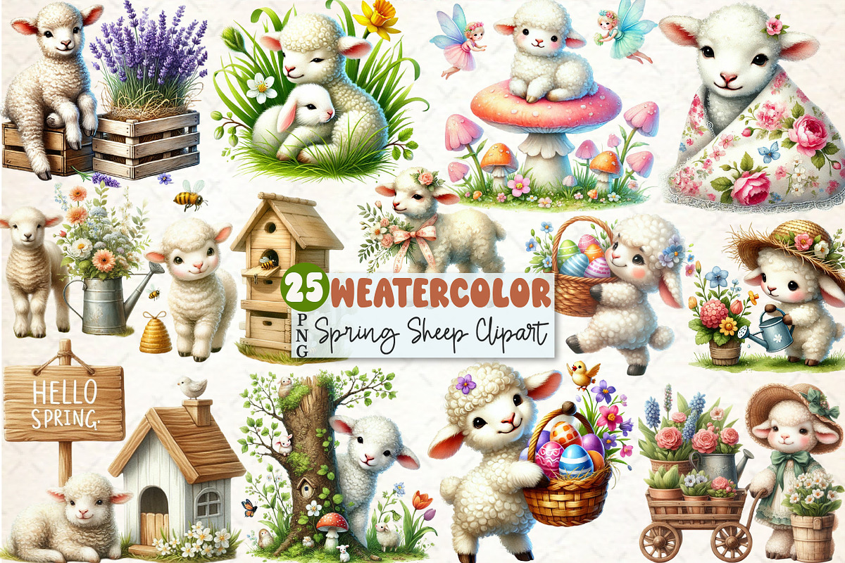 Cute Spring Clipart Lamb Clipart, a Seasonal Illustration by Rose Art (Photo 1 of 4)
