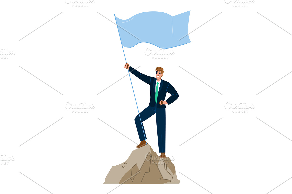 Businessman planting flag on, a Person Illustration by pikepicture