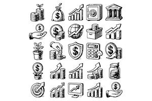 Finance and Investment Icons Set, an Object Graphic by nikagraphic