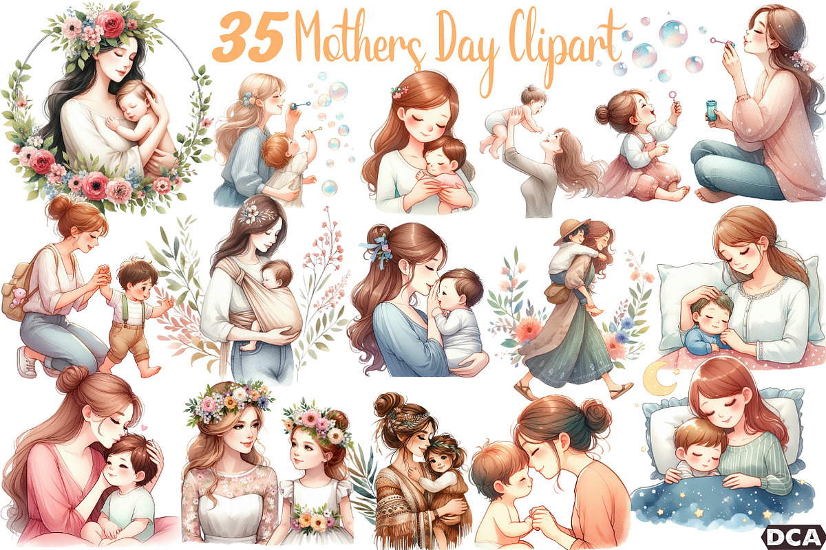 Mothers Day Clipart, Mom Clipart, an Illustration by DreamCafeArt (Photo 1 of 6)