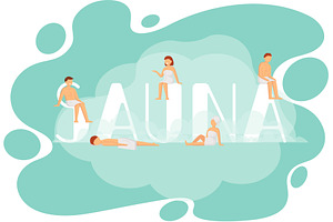 Sauna and steam room. Set of people, a Healthcare Illustration by TopVector