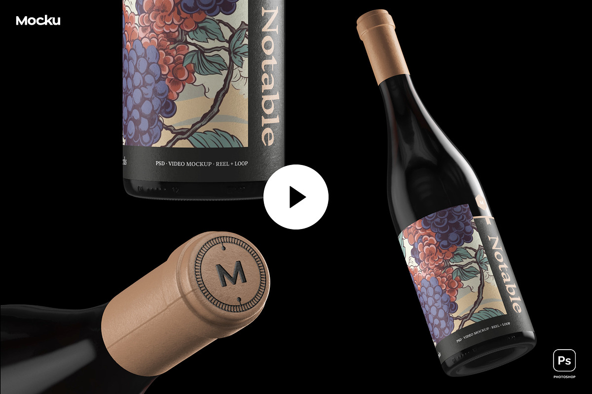 Notable - Burgundy Wine Video Mockup, a Packaging Mockup by Mocku (Photo 1 of 14)