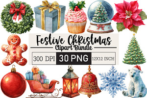 Festive Christmas Clipart, an Illustration by Black Bird Studio