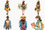 Watercolor Traveler Girl Clipart, an Illustration by Canvas Craft (Thumbnail 2 of 8)