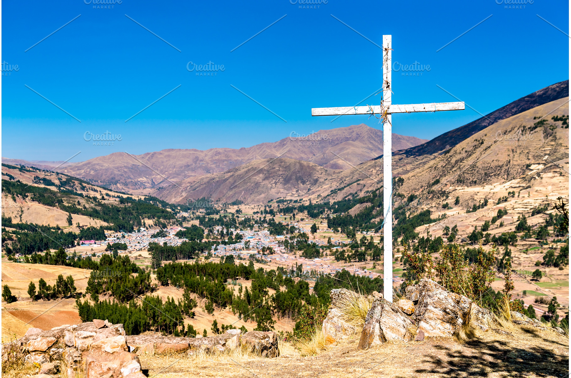 Cross at Machu Pitumarca in Peru, an Architecture Photo by Leonid Andronov