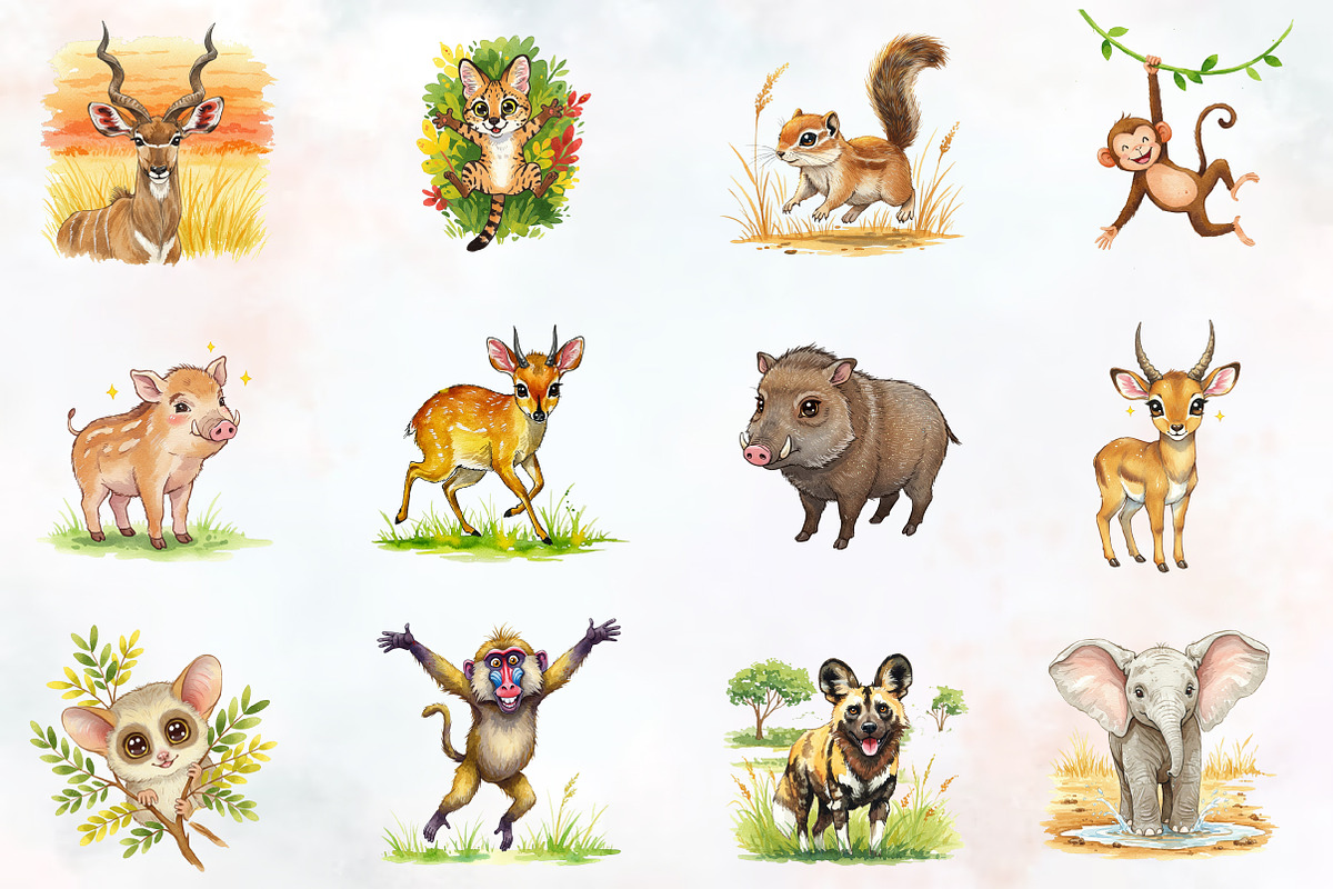 Cute Summer Safari Animals Clipart, an Illustration by RobertsArt (Photo 7 of 7)