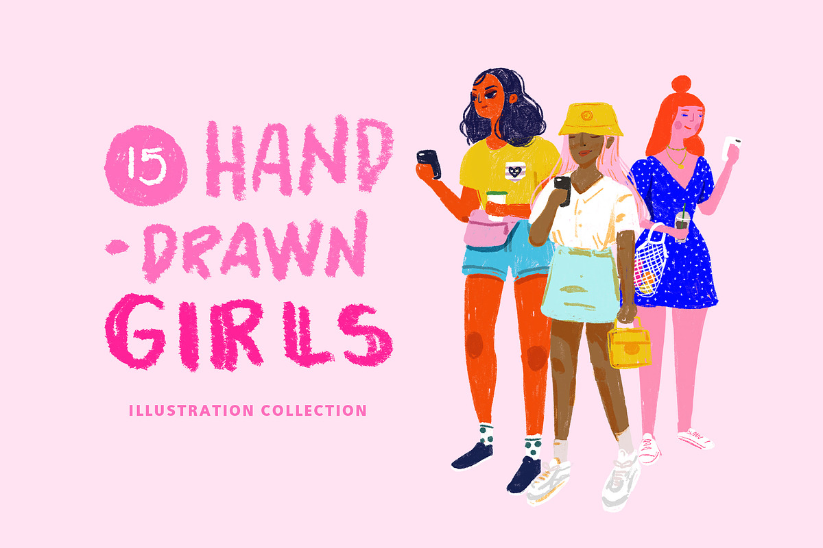 15 hand drawn girls illustration set, an Illustration by Plainly Simple Store (Photo 1 of 13)