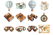 Watercolor Vintage Travel Clipart, a Seasonal Illustration by CitraGraphics (Thumbnail 3 of 4)