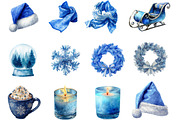 Watercolor Blue Christmas Clipart, an Illustration by Designking (Thumbnail 2 of 4)