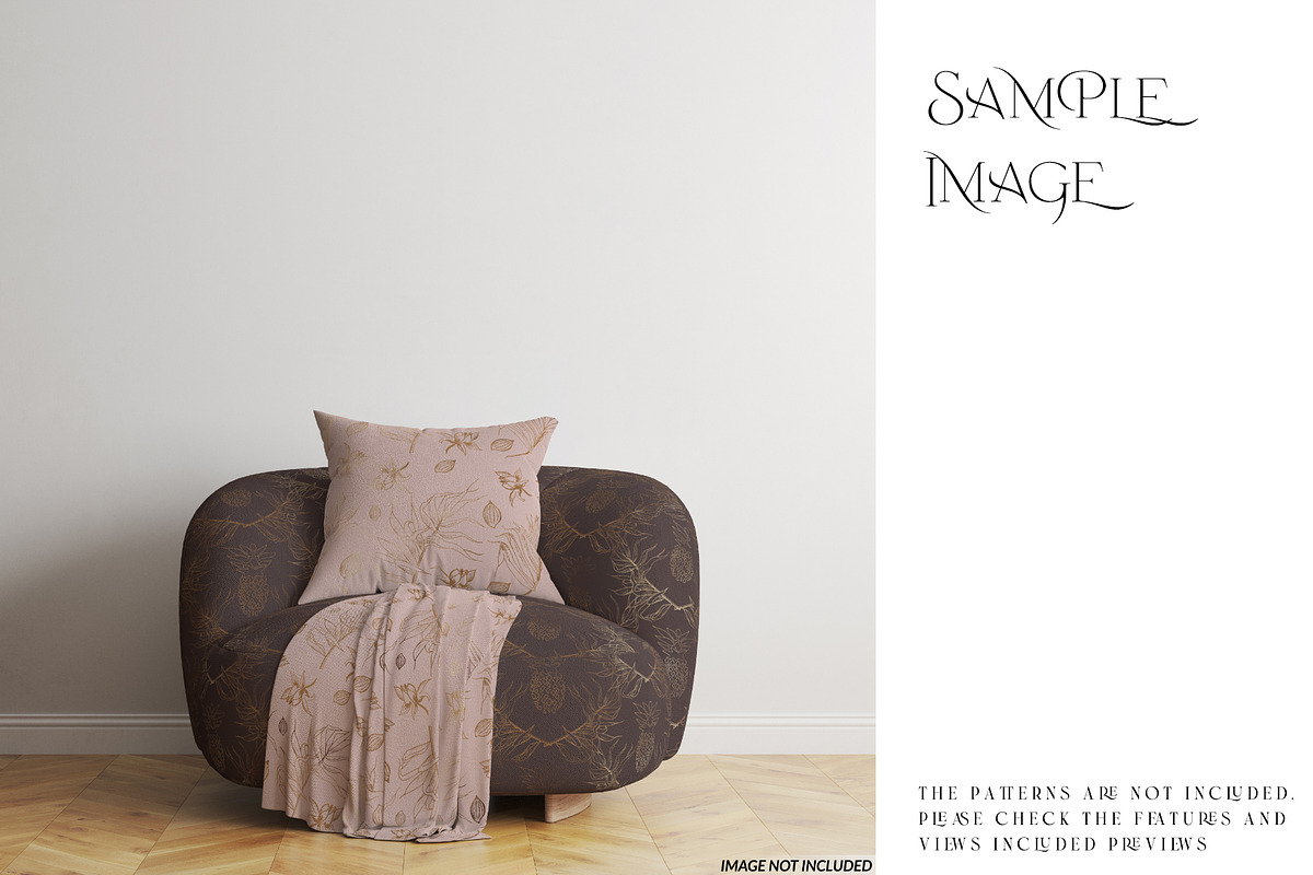 Armchair Upholstery Pillow & Blanket, a Product Mockup by mock-ups (Photo 6 of 10)