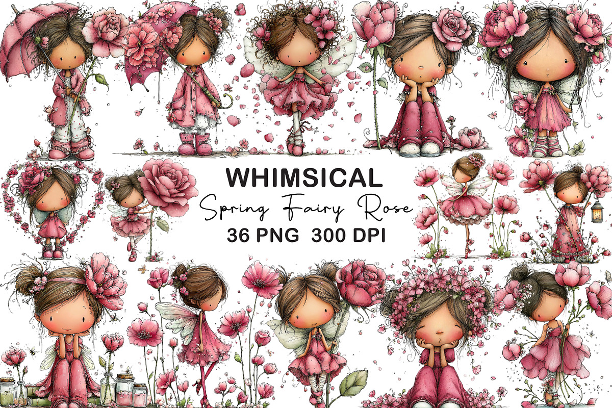 Whimsical Spring Fairy Rose Clipart, an Illustration by CraftArtStudio (Photo 1 of 6)