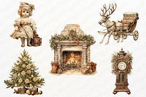 Antique Christmas Watercolor Clipart