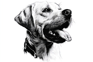 Black and white illustration of a happy Labrador retriever dog w, an Animal Photo by José Manuel Gelpi