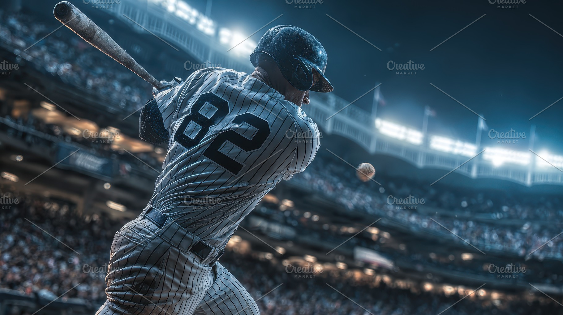Baseball Player Swinging Bat Night G, a Photo by Pixeness Studio