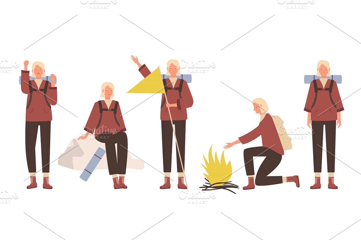 Female Tourist Camping and Hiking, a Sport Illustration by Flashvector