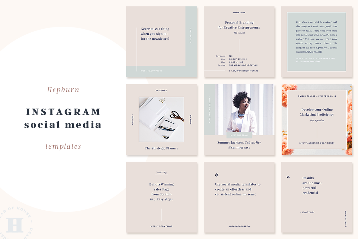 Hepburn Instagram Post Templates, a Social Media Template by Head of House (Photo 1 of 12)