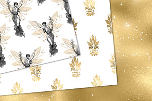 White And Gold Fairy Digital Paper