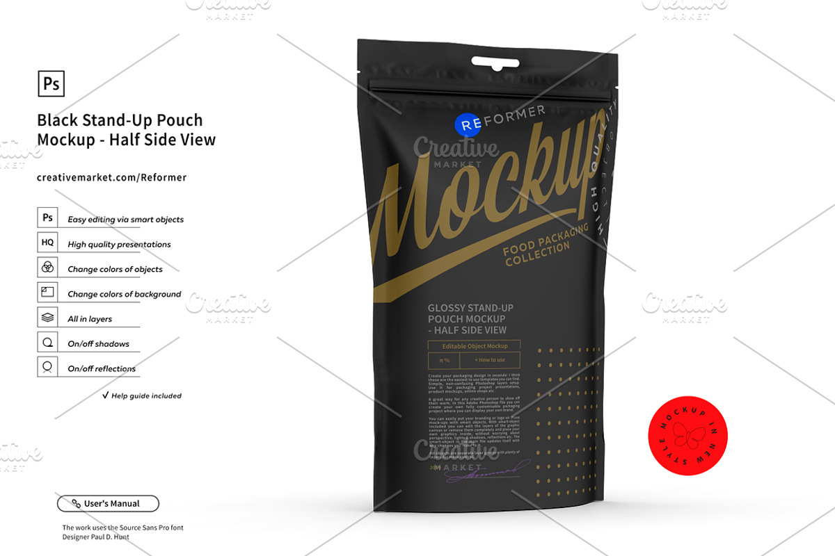 Black Stand-Up Pouch Mockup, a Packaging Mockup by Reformer Mockup