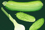 Green Watercolor Vegetables Set, a Food Illustration by Olexandra Mur (Thumbnail 2 of 9)