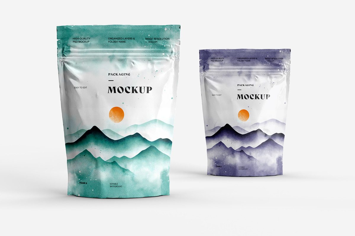 Stand Up Zip Lock Pouch Mockup Set, a Merchandise Mockup by dpi (Photo 6 of 16)