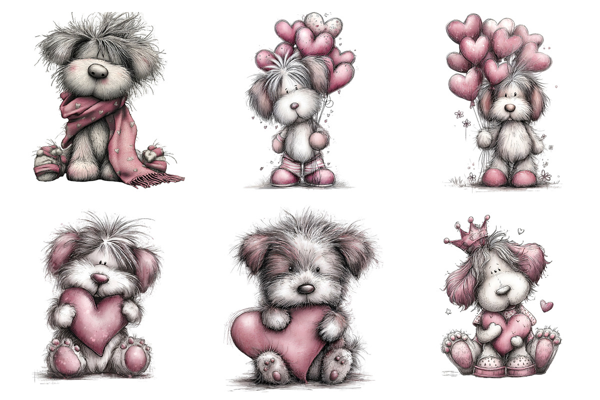 Whimsical Quirky Valentine Dogs Clip, an Illustration by GatewayDesign (Photo 2 of 3)