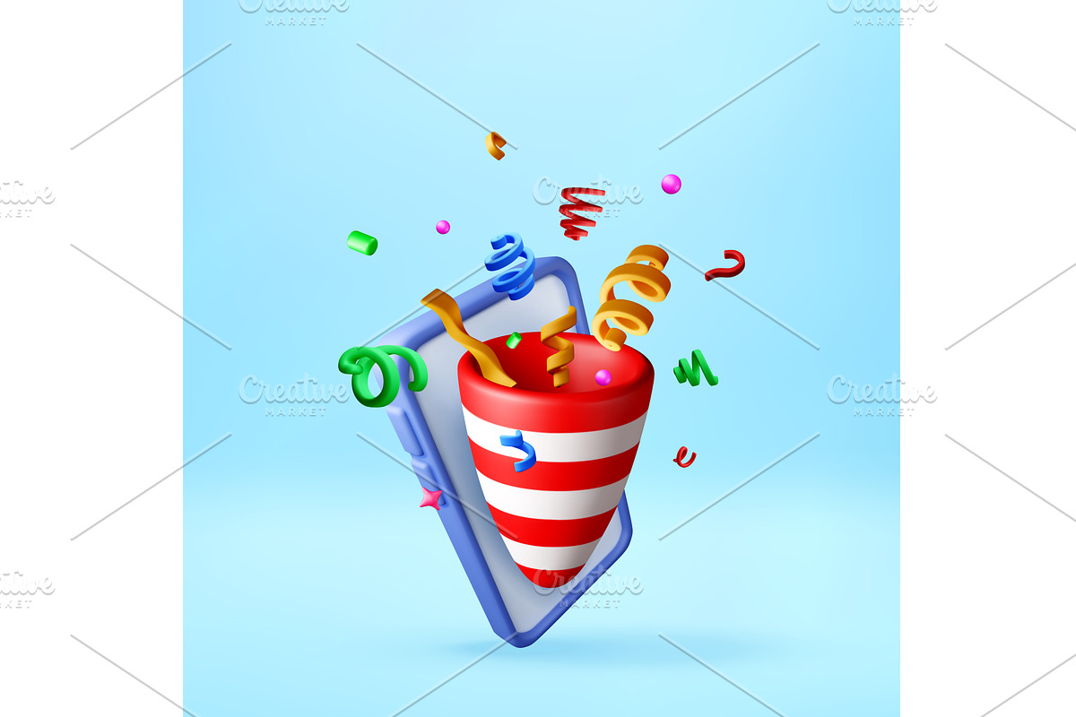3D Party popper emerging from, an Object Illustration by Abscent