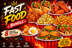 Premium Fast Food Vector Bundle, a Food Illustration by Fortyone
