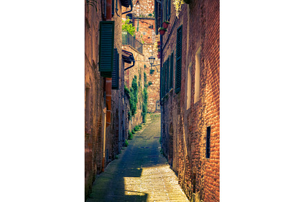 Narrow street in Montepulciano, an Architecture Photo by sborisov