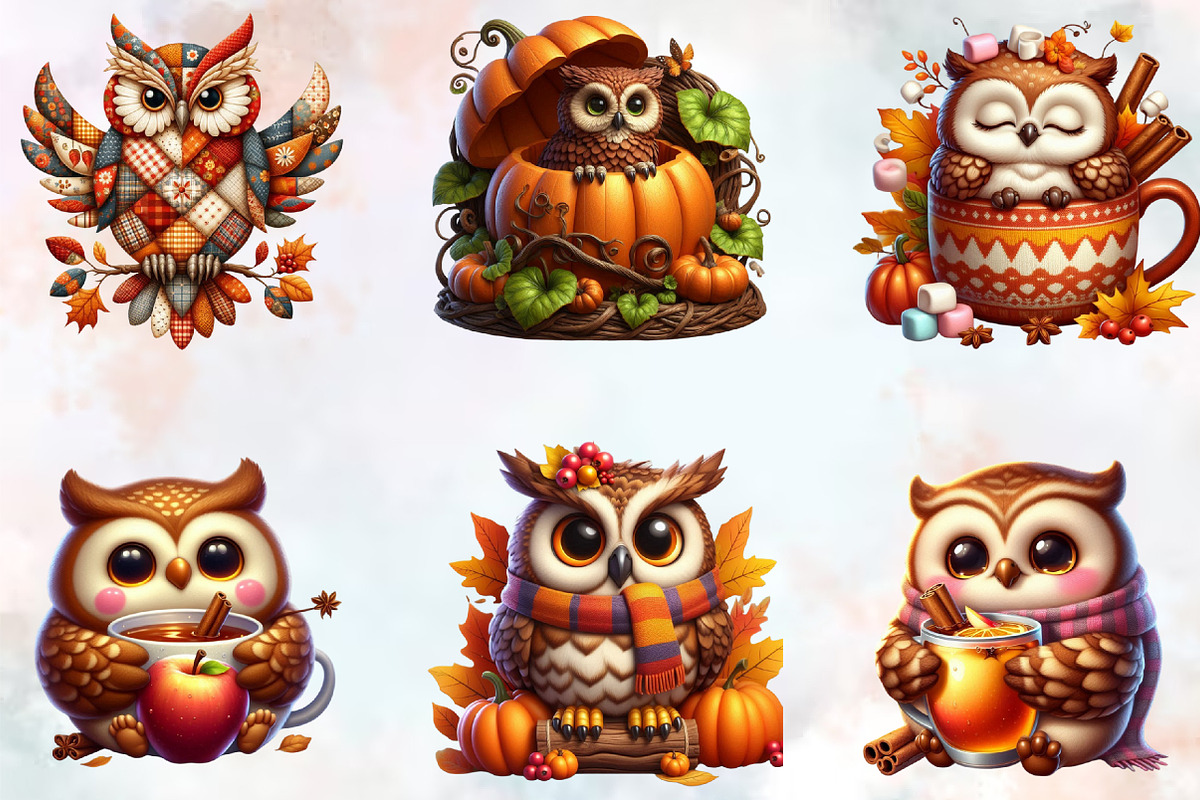 Watercolor Autumn Owl Clipart Bundle, an Illustration by SVGArt (Photo 3 of 8)
