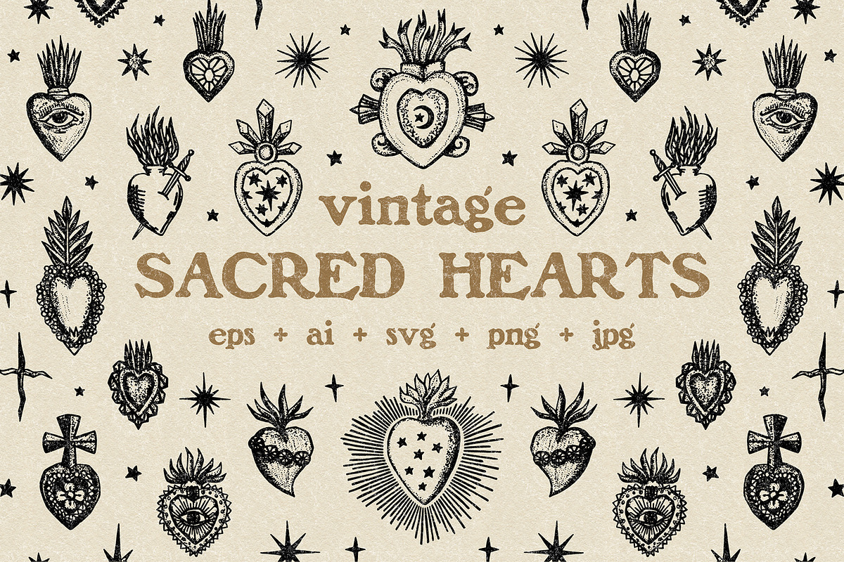 Vintage Sacred Hearts Bundle, an Object Graphic by Annie Konst (Photo 1 of 15)