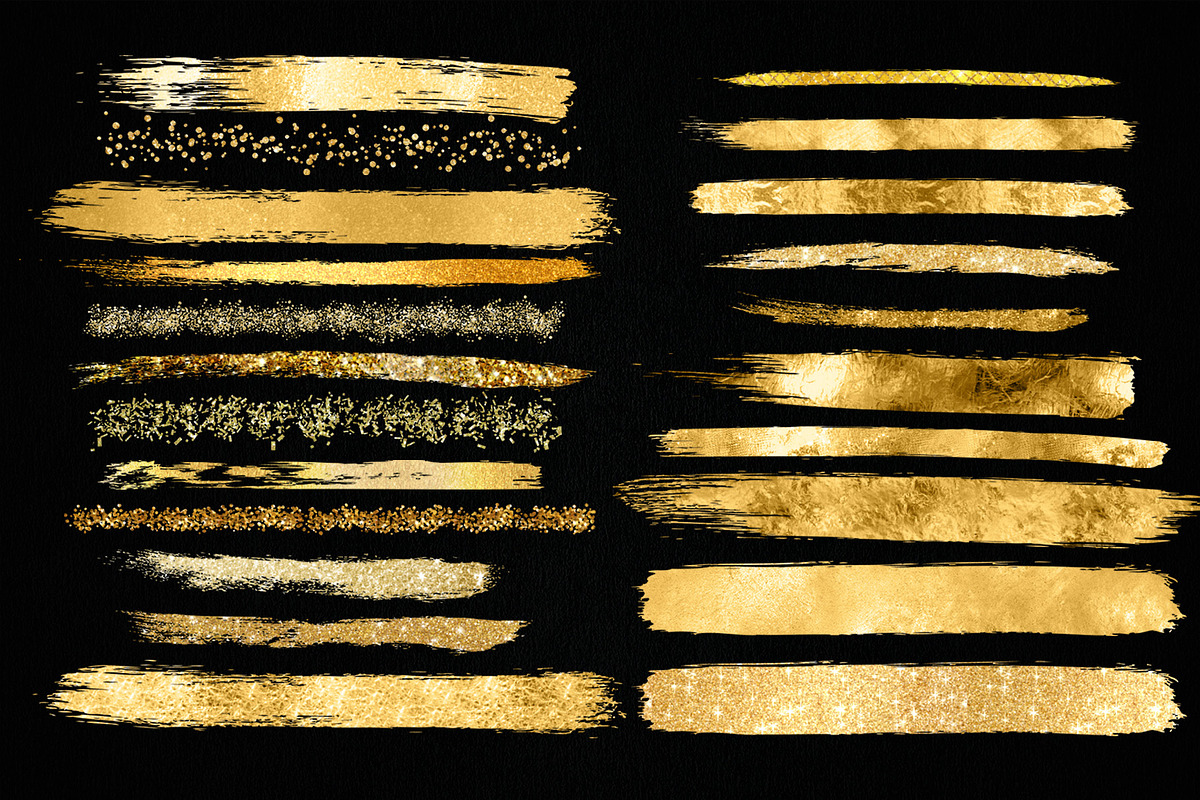 Gold Glitter Brush Strokes Clipart, a Texture Graphic by Nifty Template Studio (Photo 2 of 4)