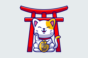 Cute Lucky Cat Cartoon Illustration, an Animal Illustration by Catalyst Labs