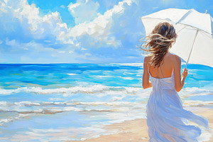 Woman in flowing white dress holding, a Person Photo by MistyDay