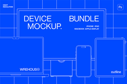 4 Minimal Line & Fill Device Mockup, a Device Mockup by FlatDesign1