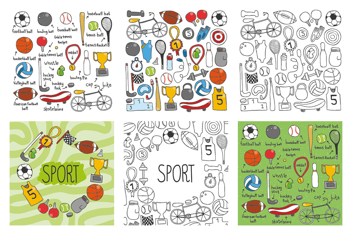 Sports doodle bundle., a Pattern Graphic by altanaka (Photo 2 of 4)