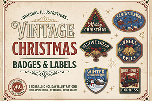 Vintage Christmas Badge PNG Set