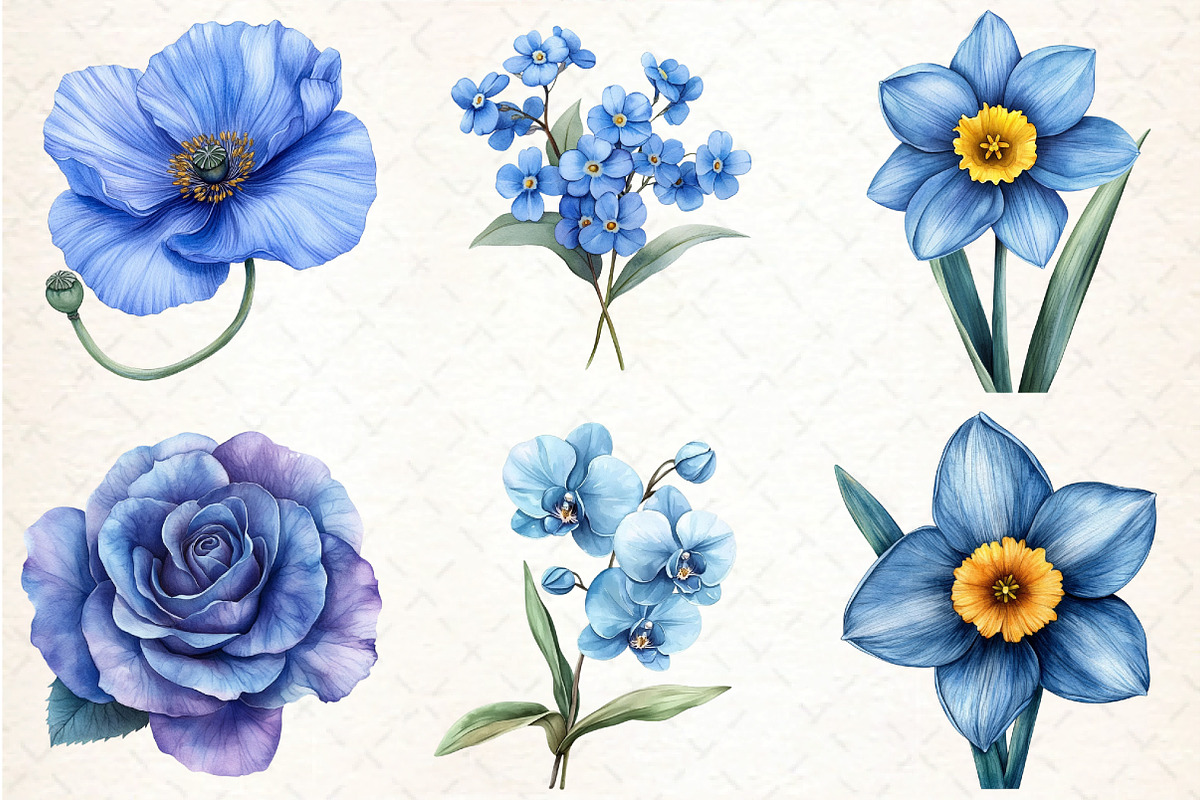 Blue Flowers Clipart, an Illustration by DreamCafeArt (Photo 3 of 7)