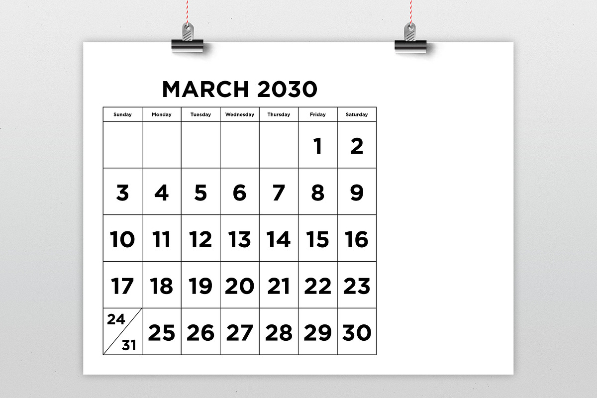 2030 Large Number 8.5x11 Calendar, a Stationery Template by Running With Foxes (Photo 2 of 5)