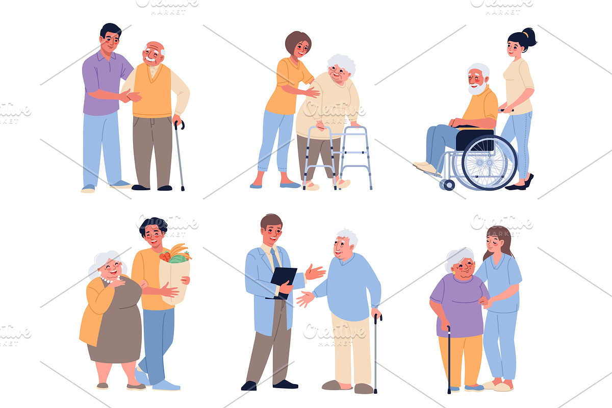 Elder people care. Volunteers help, a Person Illustration by YummyBuum